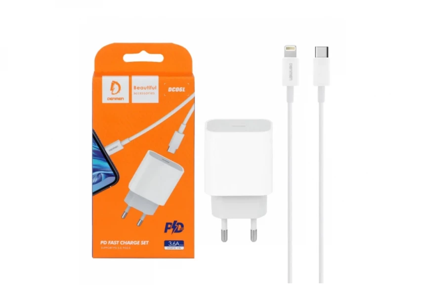 Kućni punjač Denmen DC06L fast 20W Type-C sa kablom