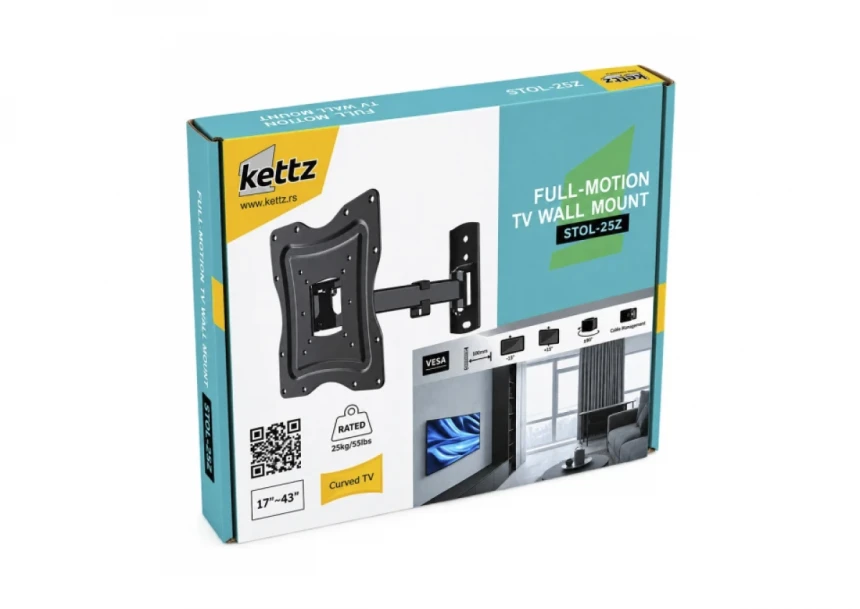 Nosač za TV Kettz STOL-25Z 17-43/vesa max 200x200/25kg/zglobni