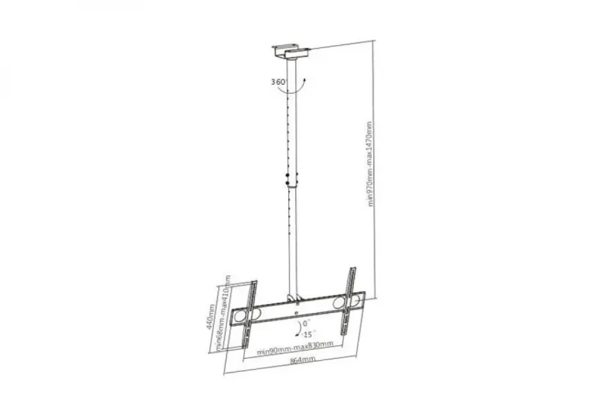 Plafonski TV nosač Kettz TVN-K1103 37-70/rotacija 360/max vesa 830x410/max 50kg