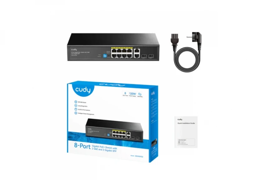 Svič 10/100/1000 10-port Cudy GS1010PS2/8 PoE+/2x Uplink/2x SFP/120W